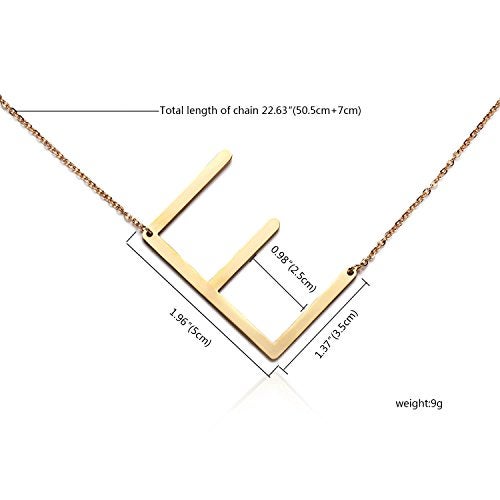 RINHOO Sideways Large Initial Necklace 18k Gold Plated Stainless Steel Big Letter Script Name Monogram Pendant Necklace for Women Gift(from Alphabet 26 A-Z) - Image 5