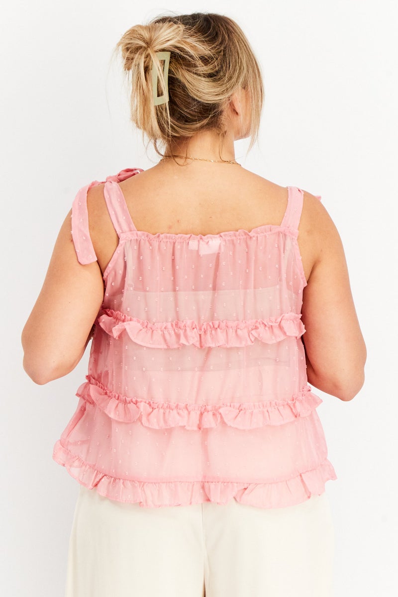 Vila Women Square Neck Sleeveless Textured Top, Pink - Image 4