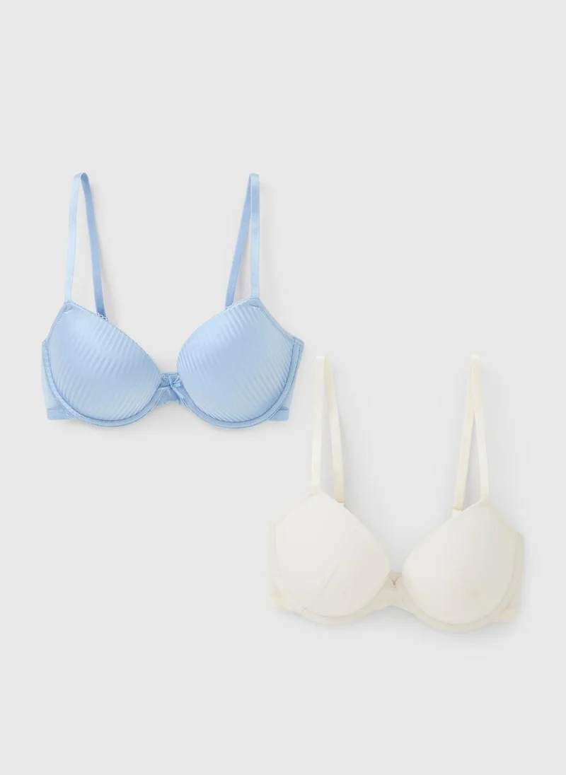 ماتلان 2 Pack Cream & Blue Stripe T-Shirt Bras