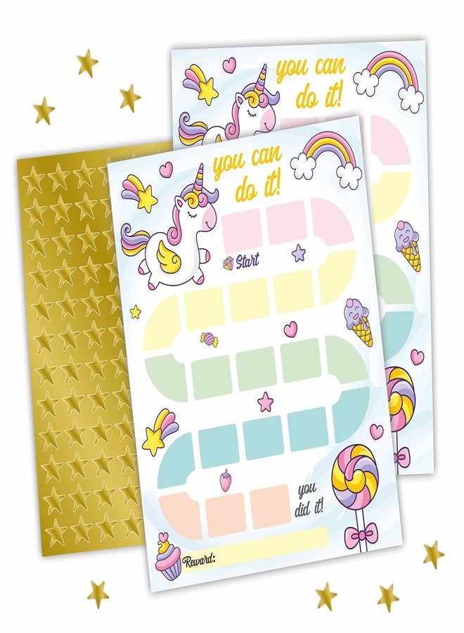 JCVUK Unicorn Theme Reward Chart with Golden Star Stickers, Incentive Chart, Rainbow Chore Chart, Positive Behavior, Routine Chart for Kids, Toddler Homework Assignments, Attendance(8"X10")-CHART-B03 - Image 1