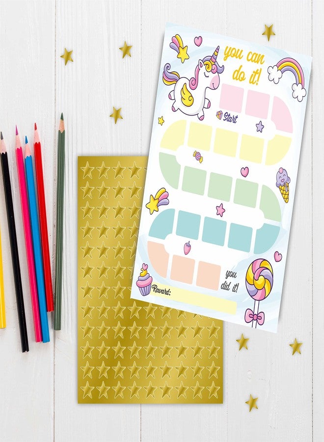 JCVUK Unicorn Theme Reward Chart with Golden Star Stickers, Incentive Chart, Rainbow Chore Chart, Positive Behavior, Routine Chart for Kids, Toddler Homework Assignments, Attendance(8"X10")-CHART-B03 - Image 3