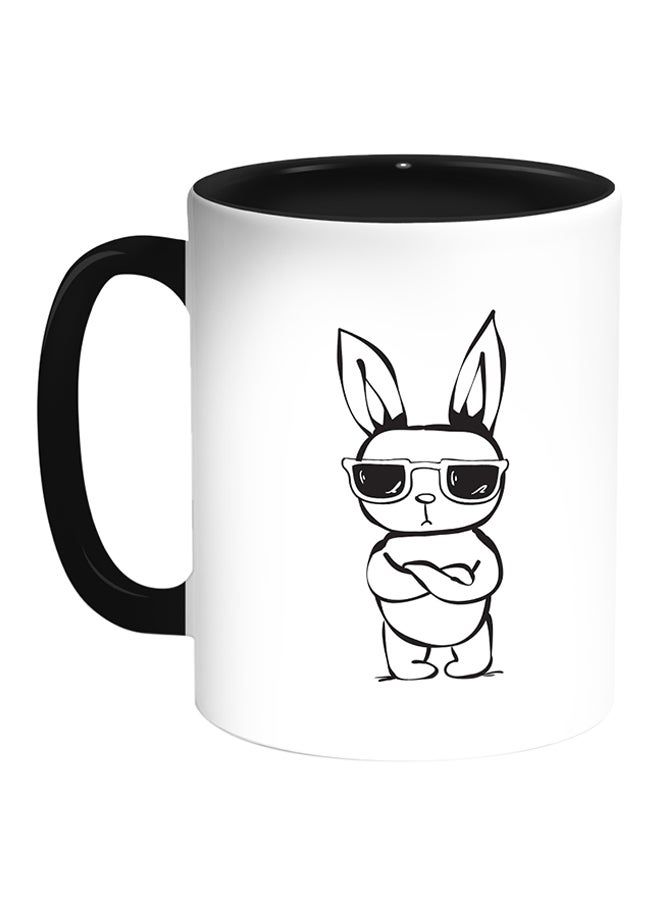 RKN Cartoon Drawings - Rabbits Printed Coffee Mug White/Black 11ounce - Image 2