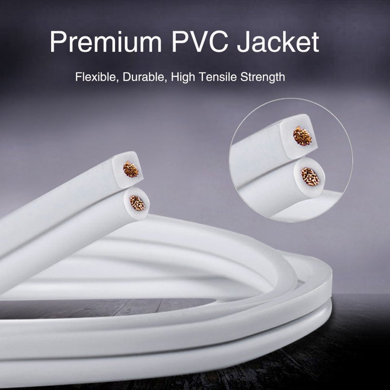 Tyumen 18 AWG Gauge 2 Conductor Stranded 40 FT Roll Speaker Zip Wire Car Home Audio Cable, 99.95% Oxygen Free Copper Wires, White - Image 3