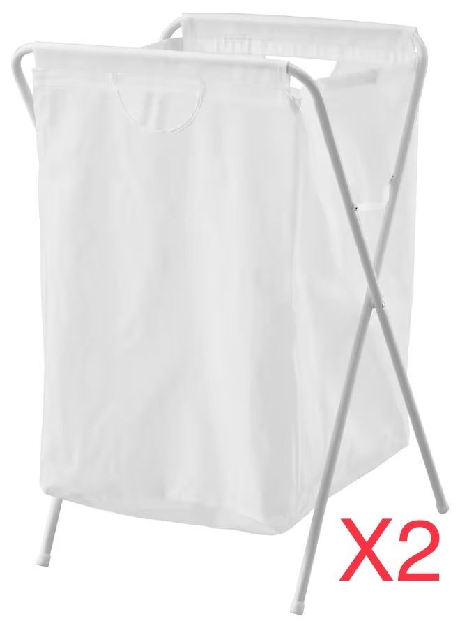 Jano 2 Piece Laundry Bags With Steel Stand White 41x43x64 cm  - Image 1