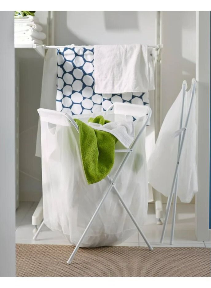 Jano 2 Piece Laundry Bags With Steel Stand White 41x43x64 cm  - Image 2