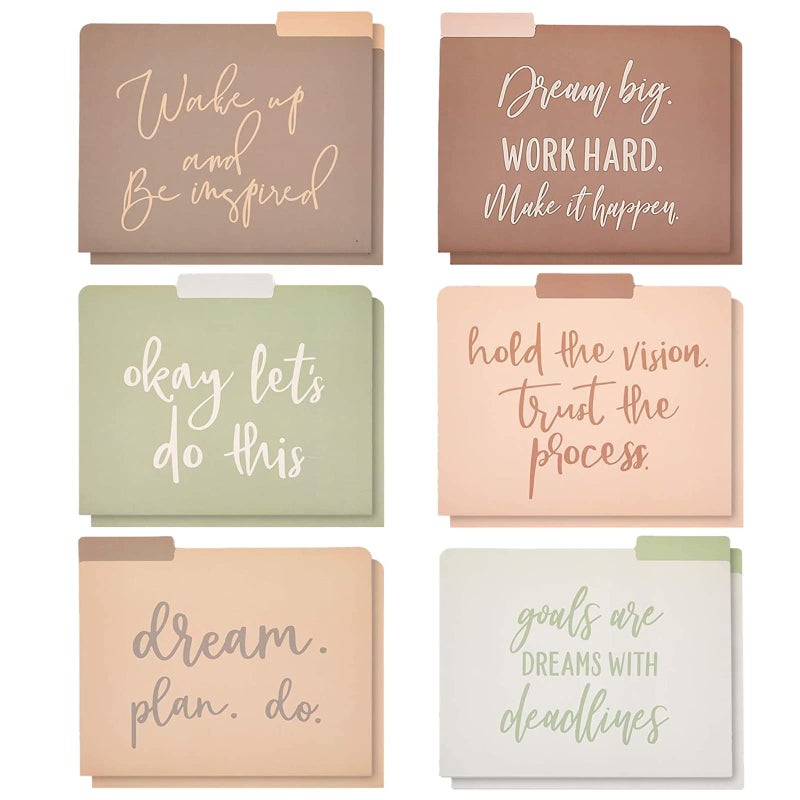 Paper Junkie 12 Pack Decorative File Folders Letter Size for Women Cute Earth Tone Aesthetic Office Supplies with Inspirational Sayings 13 Cut Tabs 115 x 95 in