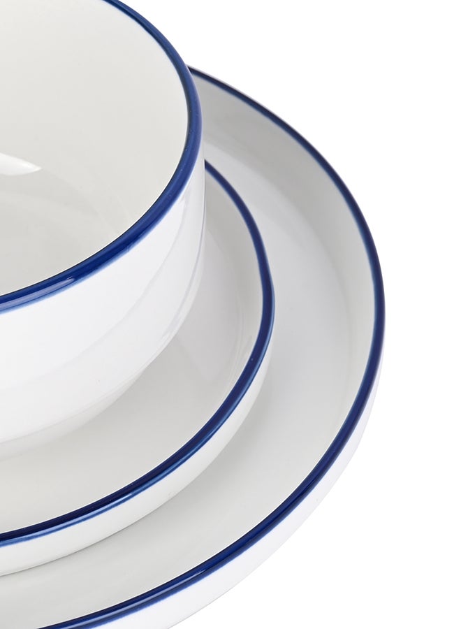 Ollieroo 12 piece Porcelain Dinnerware Set, Set for 4, Microwave & Dishwasher Safe, White and Blue Rim - Image 5