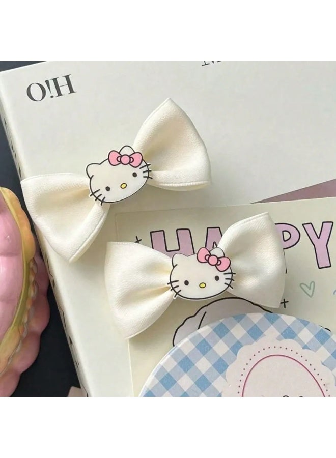 هالو كيتي مشابك شعر هيلو كيتي مجموعه من 4 قطع مشابك شعر مصنوعه من قماش الساتان الناعم الذي لا يتشابك مع الشعر. - Image 3