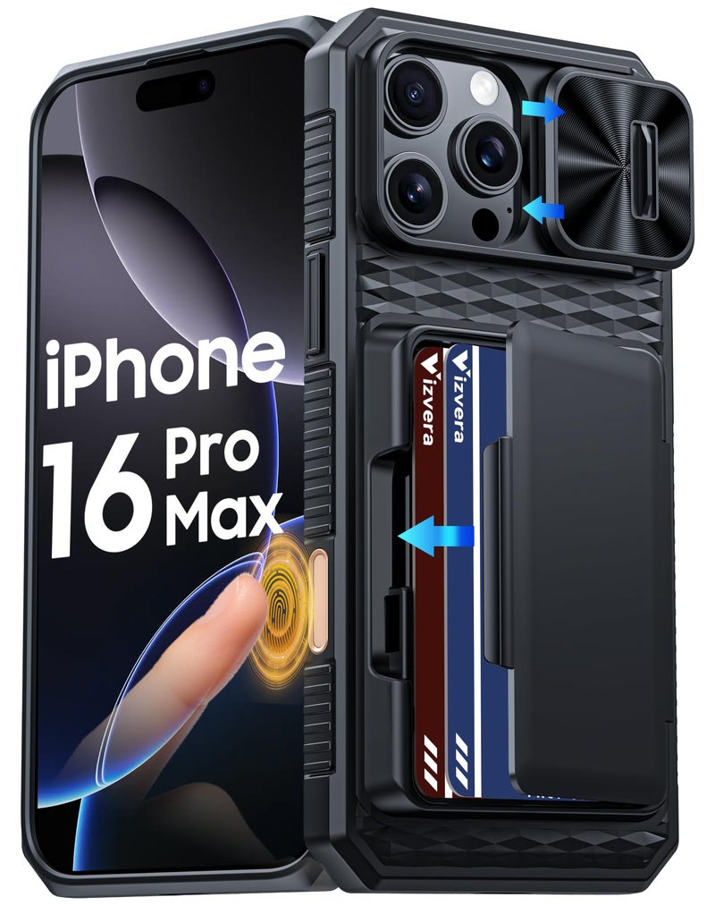 Vizvera for iPhone 16 Pro Max Case Wallet RFID [Cards Holder][Camera Control][Camera Cover] Full Body Rugged Shockproof Silicone Protective Phone Case for iPhone 16 Pro Max 6.9"(Black) - Image 1