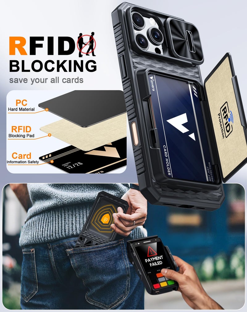 Vizvera for iPhone 16 Pro Max Case Wallet RFID [Cards Holder][Camera Control][Camera Cover] Full Body Rugged Shockproof Silicone Protective Phone Case for iPhone 16 Pro Max 6.9"(Black) - Image 3