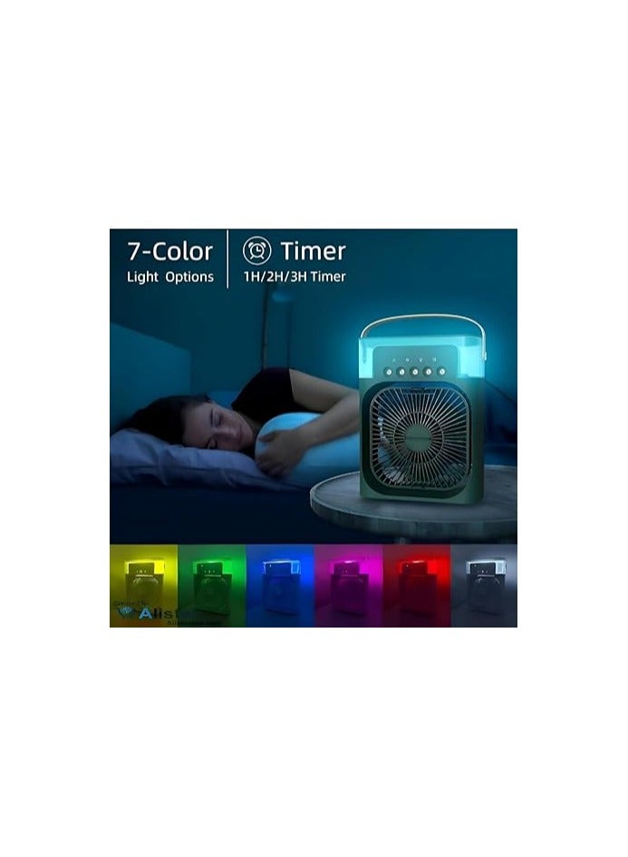 مروحة ومبرد هواء شخصي بـمؤقت و7 ألوان إضاءة – للاستخدام الداخلي والخارجي – أخضر - Image 2