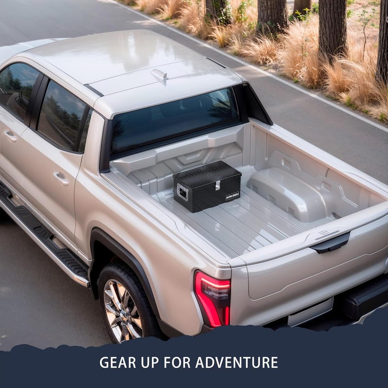 ARKSEN 20 x 12 x 10 Inch Diamond Plate Truck Bed Tool Box, Heavy Duty Waterproof Aluminum Toolboxes Storage Chest with Side Handle & Lock for Pickup Truck Bed, RV & Trailer – Black - Image 2
