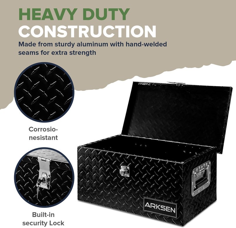 ARKSEN 20 x 12 x 10 Inch Diamond Plate Truck Bed Tool Box, Heavy Duty Waterproof Aluminum Toolboxes Storage Chest with Side Handle & Lock for Pickup Truck Bed, RV & Trailer – Black - Image 4