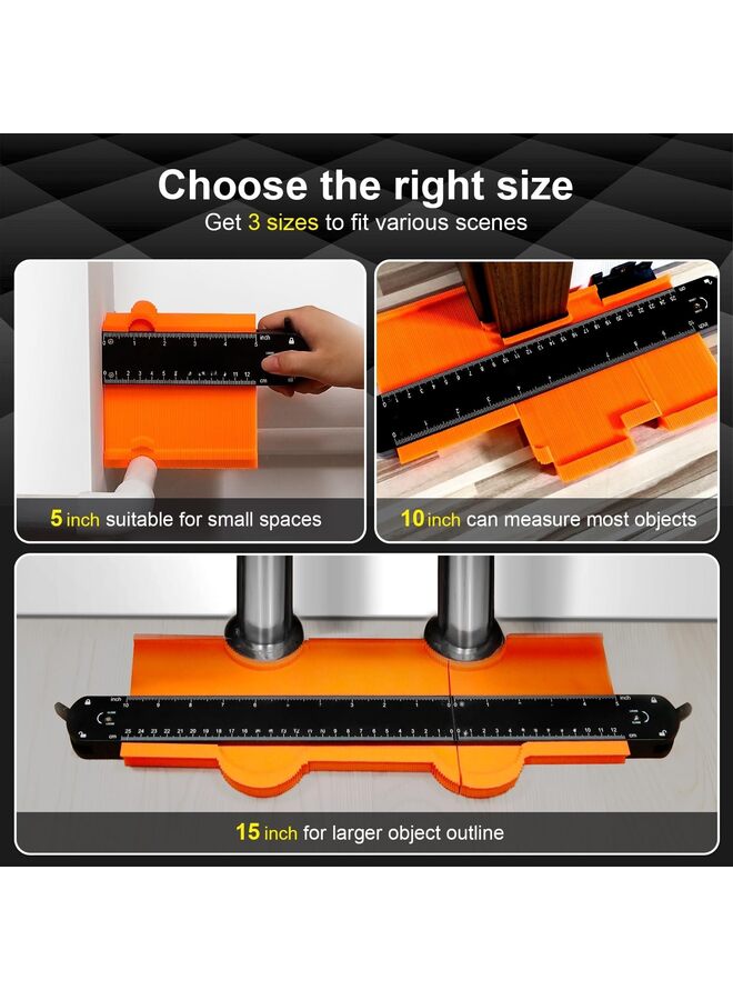 Connectable Contour Gauge 10+5 Inch with Lock, Profile Tool Scribe, Super Duplicator, Tile Flooring Woodworking, Shape Outline Edge Angle Measuring - Image 2