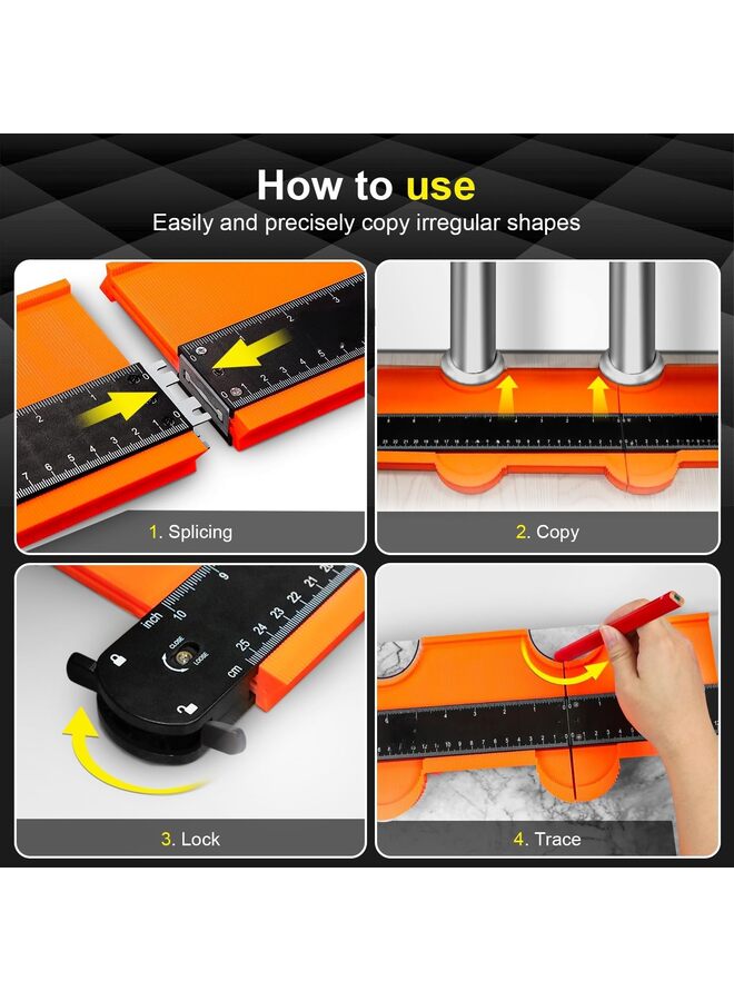 Connectable Contour Gauge 10+5 Inch with Lock, Profile Tool Scribe, Super Duplicator, Tile Flooring Woodworking, Shape Outline Edge Angle Measuring - Image 3