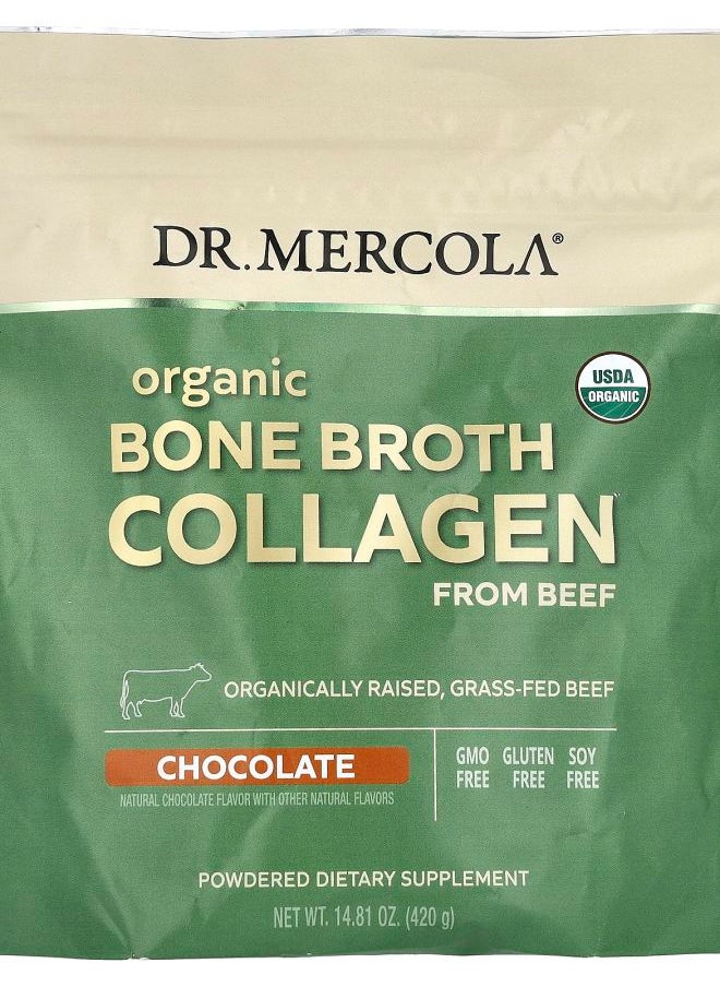 Dr. Mercola Organic Bone Broth Collagen from Beef Chocolate 14.81 oz (420 g) 