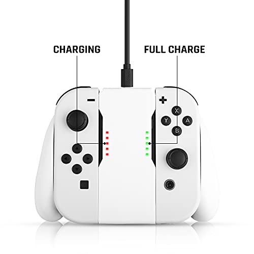 FANPL Charging Controller for Nintendo Switch & Switch OLED Joy-Cons, Game Accessories with Charge Indicator, Handle Grip with 1 m/3.3 Ft USB Type-C Data Cable, 6 Thumb Grip Caps (White) - Image 3