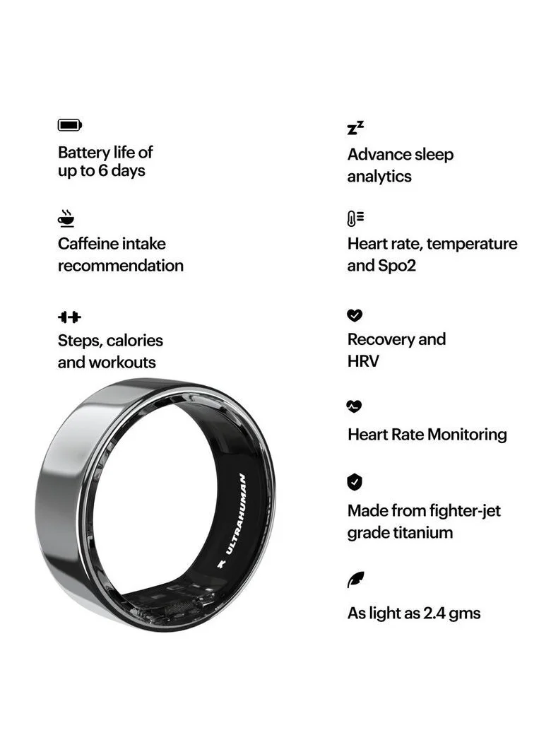 ULTRAHUMAN Ring AIR - Advanced sleep-tracking wearable, HRV & Temperature Monitoring,Track workout, movement & recovery, Water resistant, 6 Days Battery Life with Lifetime Free Subscription (Size 13) - Air Silver