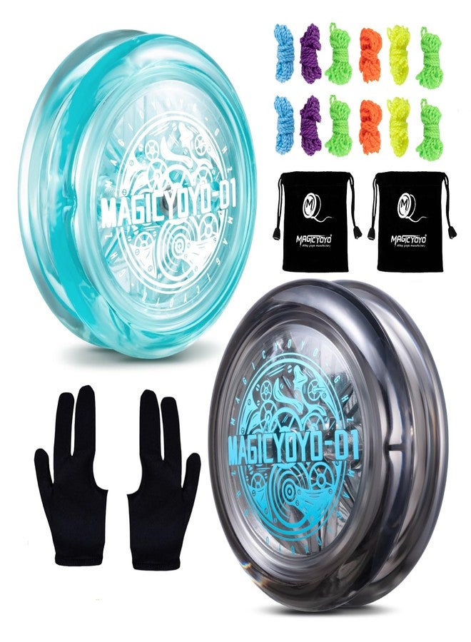 MAGICYOYO Looping Yoyo D1 Responsive Yoyo for Kids - 2A Loop Yo-yo for Beginner, Starter Yo Yo Easy to Play Basic String Tricks Yo Yo with 12 Strings, 2 Bags, 2 Gloves(Crystal Black and Crystal Blue) - Image 1