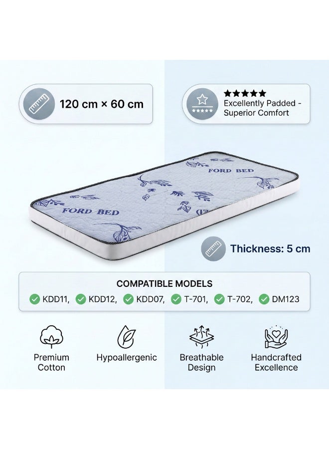 Premium Baby Travel Cot Mattress, 120 × 60 cm, 5 cm Thick – Padded, Breathable & Hypoallergenic (Mattress Only) - Image 2