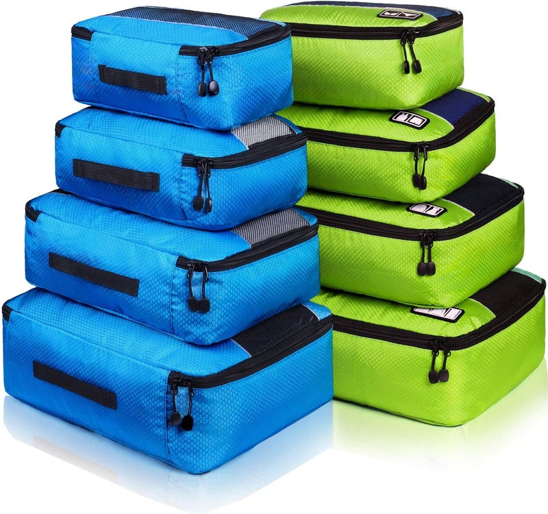 Idesort 8 Set Packing Cubes, Travel Luggage Bags Organizers Mixed Color Set (Blue Green) - Image 1