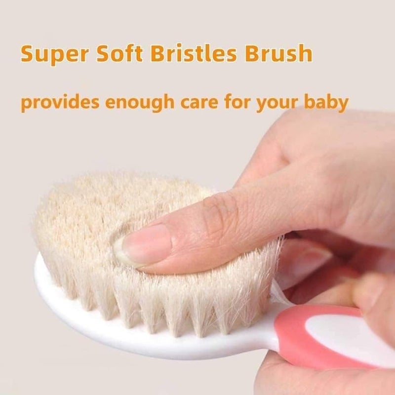 KIDS BASIC Baby Hair Comb & Brush Set | Soft Natural Bristles Brush Spherical Teeth Comb Design for Better Protection| Soft Bristle Brush and Comb Hair Care Set (Pink) - Image 5