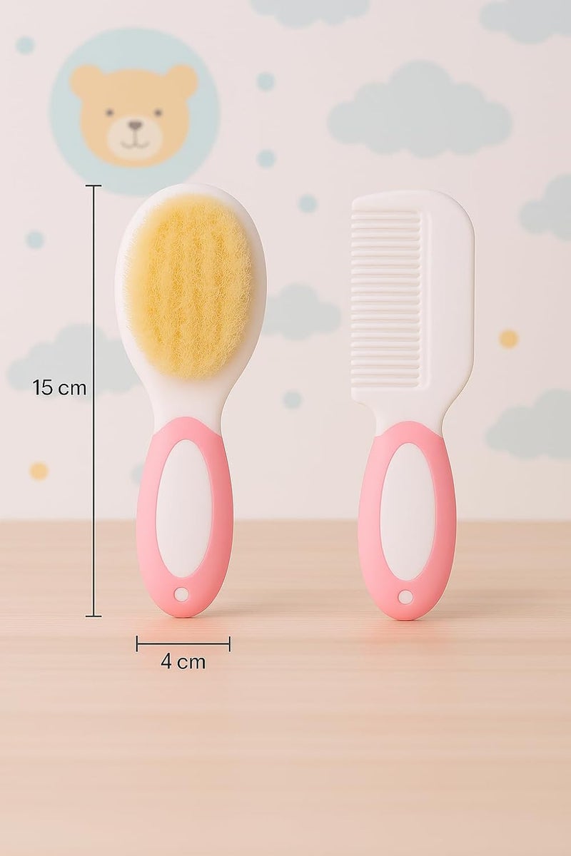 KIDS BASIC Baby Hair Comb & Brush Set | Soft Natural Bristles Brush Spherical Teeth Comb Design for Better Protection| Soft Bristle Brush and Comb Hair Care Set (Pink) - Image 2
