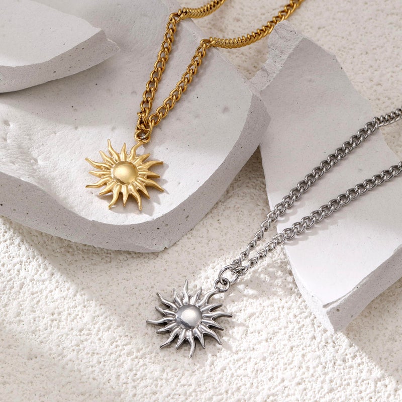 GINAZL Necklace for Men, Gold Plated Stainless Steel Sun Necklace Chain Mens Necklaces (SG) - Image 3