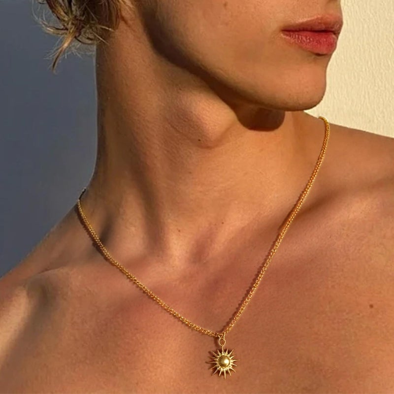 GINAZL Necklace for Men, Gold Plated Stainless Steel Sun Necklace Chain Mens Necklaces (SG) - Image 2