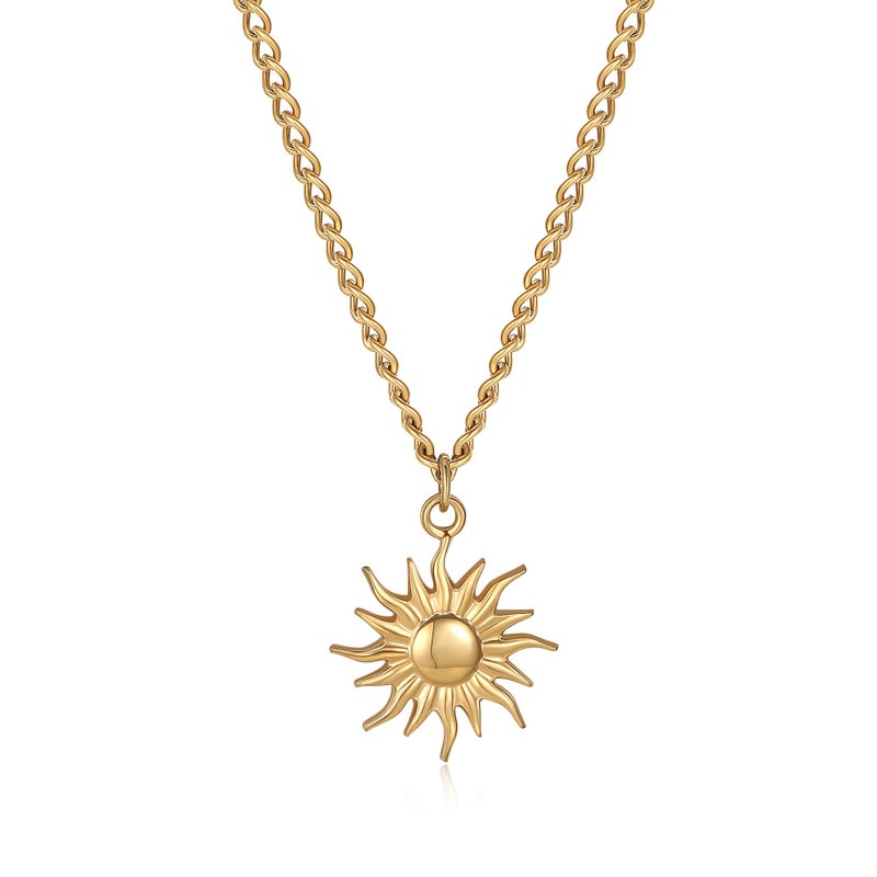 GINAZL Necklace for Men, Gold Plated Stainless Steel Sun Necklace Chain Mens Necklaces (SG) - Image 1