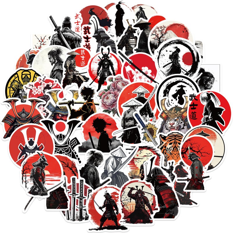 YINFENGKANHAI YINFENGKANHAI 50Pcs Bushido Sticker Japan Samurai Decal Japanese Warriors Spirit Stickers for Car Bumper Hard Hat Helmet Waterproof Graffiti Decals for Kid Boy (Bushido), 12597 - Image 1