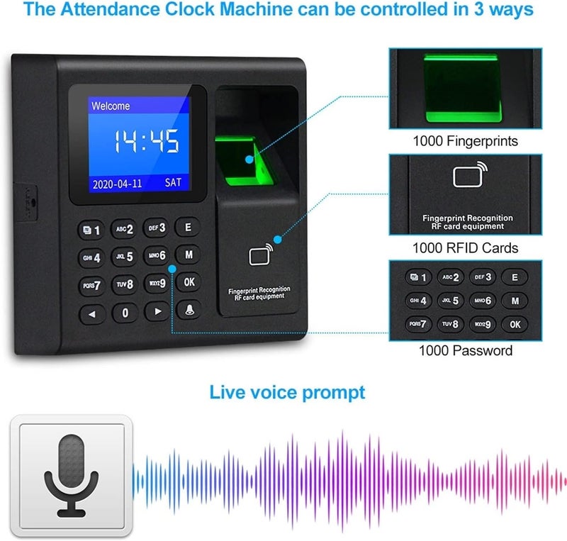 Attendance Machine Fingerprint Attendance Machine Intelligent Biometric Fingerprint Time Attendance Machine Time Clock Recorder Device Employee - Image 3