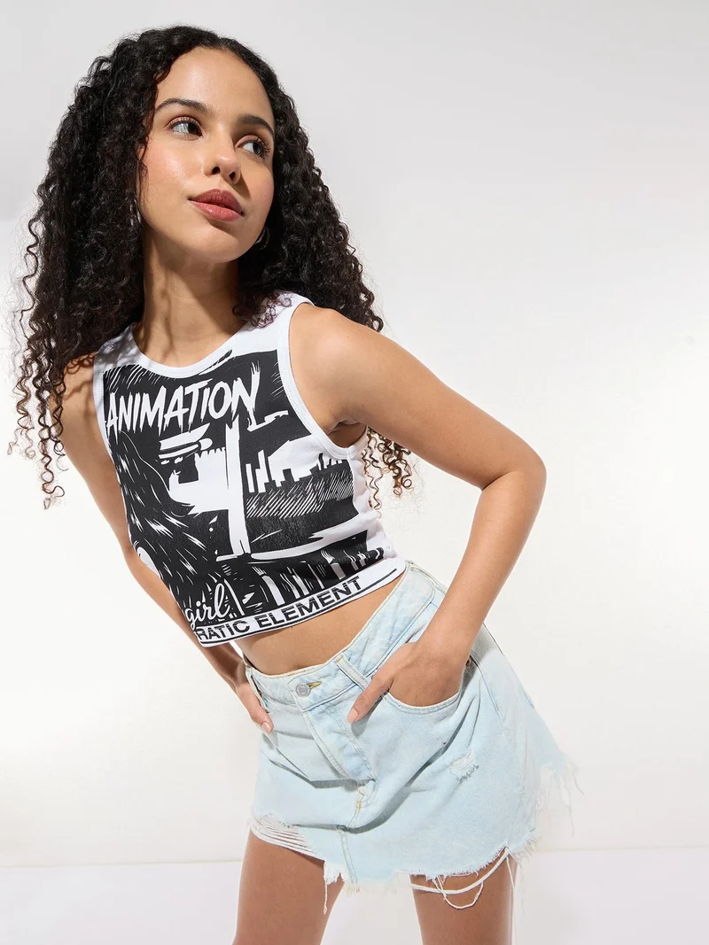 Outzidr  White Graphic Tank Top for Women | Best Price UAE