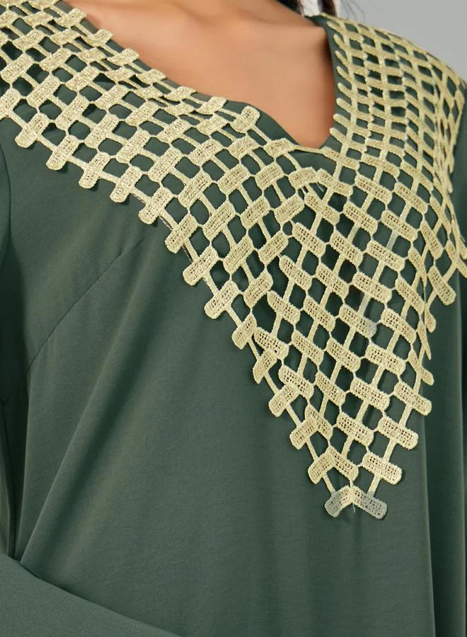 Take Two Embroidered Flare Sleeve Jalabiya Dress by Styli