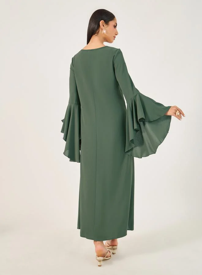 Take Two Embroidered Flare Sleeve Jalabiya Dress by Styli