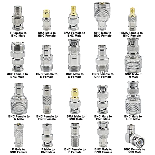 YOTENKO 20pcs BNC Connector Kits BNC to SMA/BNC to BNC/BNC to UHF/BNC to N/BNC to F RF Coax BNC Adapter Male to Female Cable Converter - Image 2