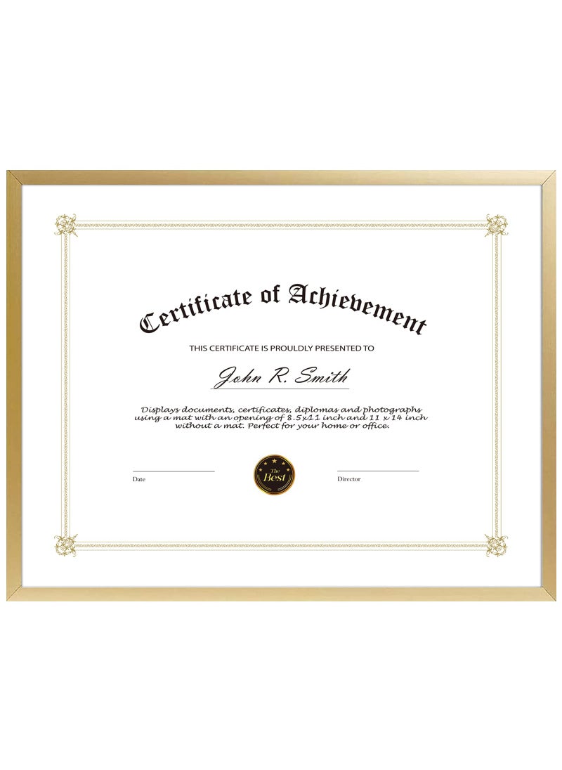 Golden State Art Golden State Art 85x11 Aluminum Certificate Frame Metal Diploma Frames for 85 x 11 Documents Real Glass Front with Easel Stand Gold 1 Pack 