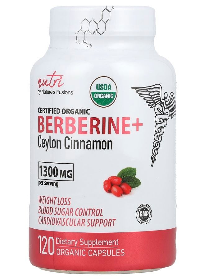 Nature'S Fusions نوتري أورجانيك بيربرين + قرفة سيلون 1300 ملغ 120 كبسولة عضوية (650 ملغ لكل كبسولة)