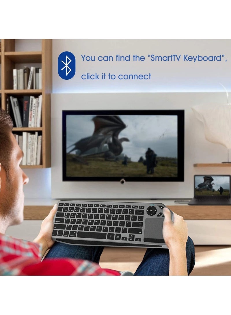 Wireless Keyboard Bluetooth 2.4G Touch TV With Easy Media Control And Built In Touchpad Mouse Solid Stainless
