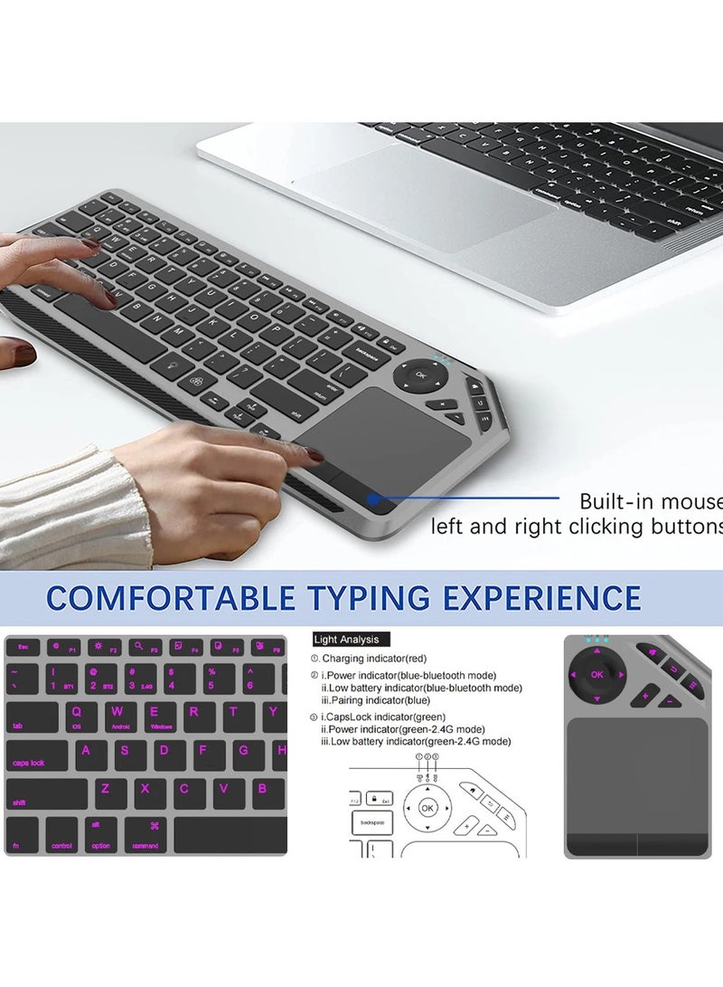 Wireless Keyboard Bluetooth 2.4G Touch TV With Easy Media Control And Built In Touchpad Mouse Solid Stainless