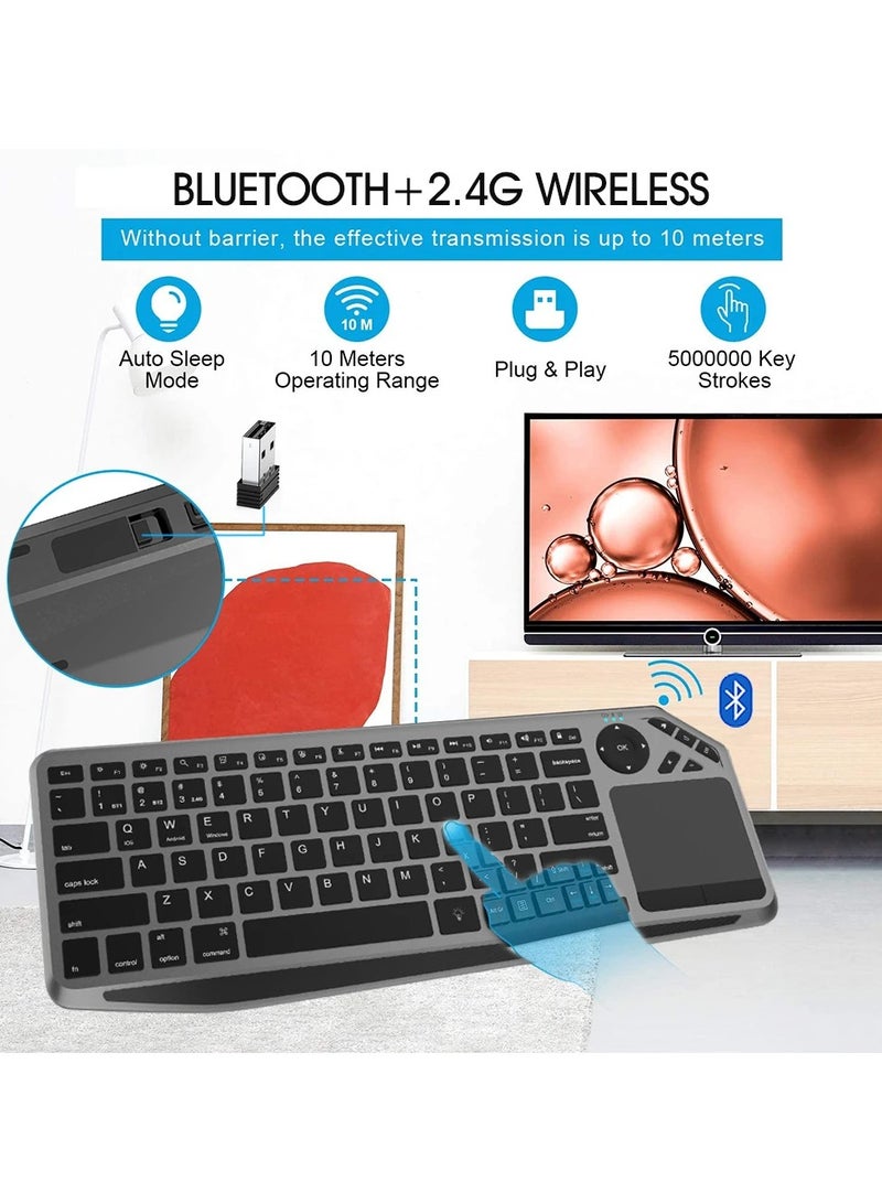 Wireless Keyboard Bluetooth 2.4G Touch TV With Easy Media Control And Built In Touchpad Mouse Solid Stainless