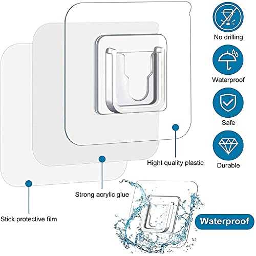 JIALTO 20 Pcs Heavy Duty Waterproof Double-Sided Adhesive Hooks - Versatile Wall Hangers for Robes and Wall Hangings - Transparent - Image 3