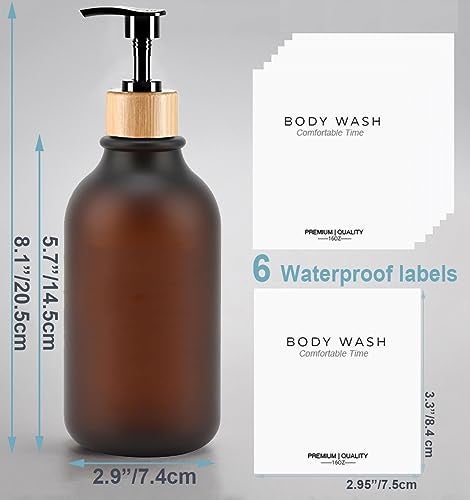 Gails Willing Frosted Heavy Duty Shampoo and Conditioner Bottles, Apothecary Dispenser Bamboo Pump, Refillable Shampoo Bottles for Shampoo Lotion Oil Shower Soap Hand Soap and Dish Soap (Matte Amber) - Image 5