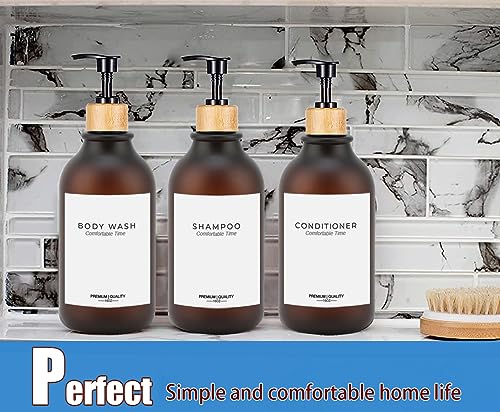 Gails Willing Frosted Heavy Duty Shampoo and Conditioner Bottles, Apothecary Dispenser Bamboo Pump, Refillable Shampoo Bottles for Shampoo Lotion Oil Shower Soap Hand Soap and Dish Soap (Matte Amber) - Image 3