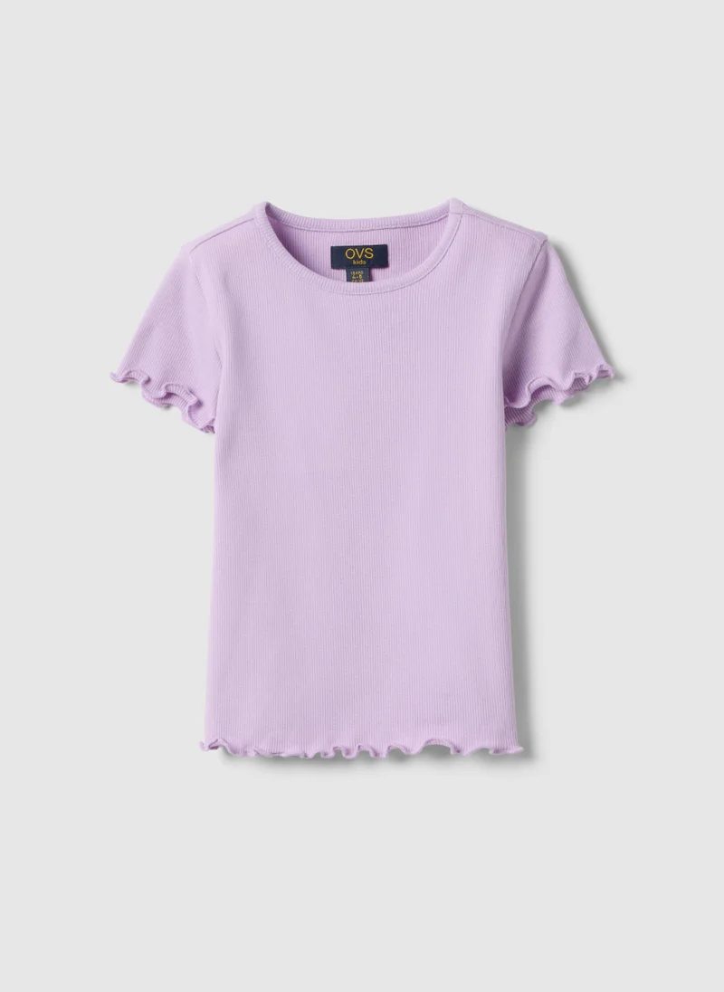 OVS Girls' Regular Fit Purple Stretch Cotton T-Shirt
