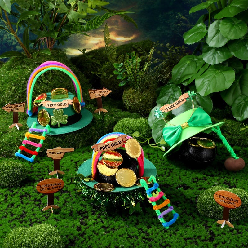 Threan 3 Set St Patrick's Day Leprechaun Trap Kit DIY St Patrick's Day Decorations St Patrick's Day Toys DIY Crafts Activity Leprechaun Trap Supplies with 3 Pcs Leprechaun Hats Catch a Leprechaun Trap - Image 3
