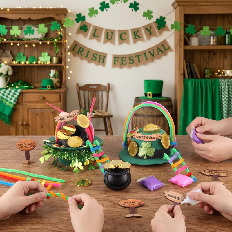 Threan 3 Set St Patrick's Day Leprechaun Trap Kit DIY St Patrick's Day Decorations St Patrick's Day Toys DIY Crafts Activity Leprechaun Trap Supplies with 3 Pcs Leprechaun Hats Catch a Leprechaun Trap - Image 5