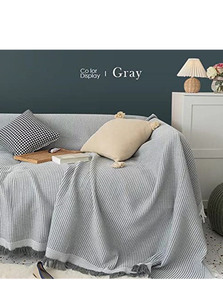 SYOSI Thickened Weave Sofa Cover, Couch Covers for 3 Cushion Couch, Sectional Couch Covers for Home or Workplace Weave Sofa Towel Cover Tablecloth Carpet Throw Blanket For Bed, Grey/White180x260cm - Image 2