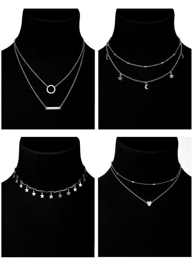 BBTO 9 Pieces Women Girls Sliver Layered Chain Choker Necklace Layered Pendant Choker Jewelry Set - Image 2