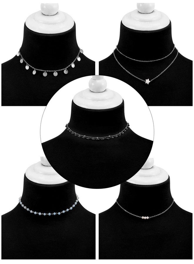 BBTO 9 Pieces Women Girls Sliver Layered Chain Choker Necklace Layered Pendant Choker Jewelry Set - Image 3